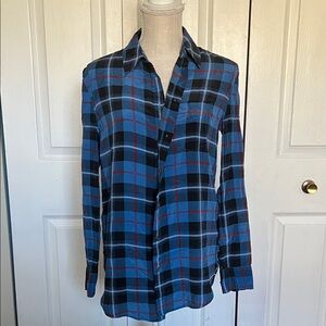 Blue and Black Plaid Button-Up Shirt